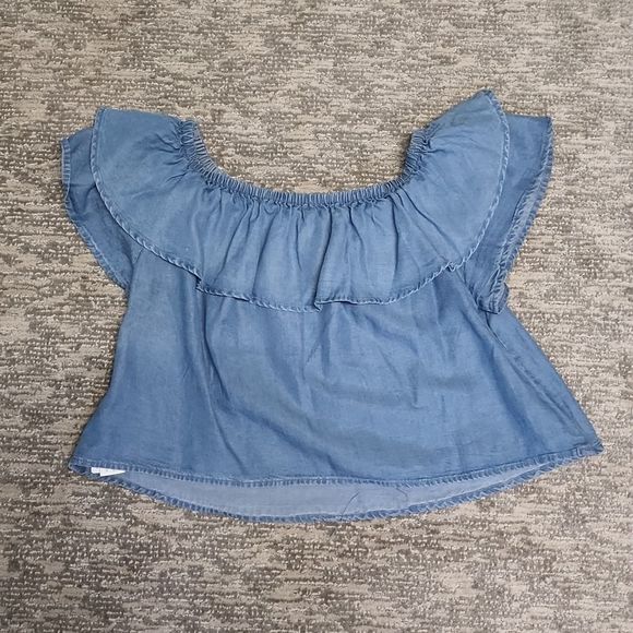 Denim off the shoulder crop top - Picture 9 of 9